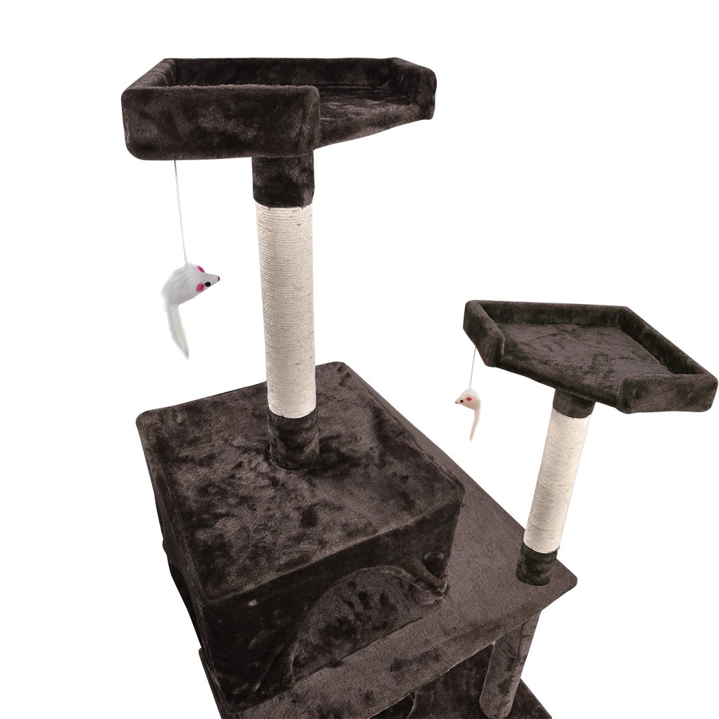 PaWz 1.98M Cat Scratching Post Tree Gym in dark brown, featuring multi-level platforms, sisal-wrapped posts, and plush covering for cat comfort.